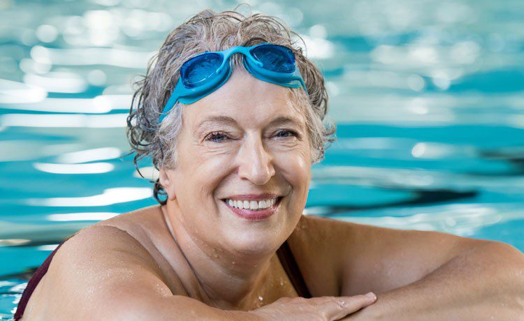 Women in swimming pool smiling 