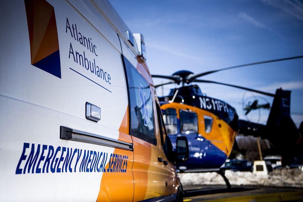 An atlantic ambulance helicopter and ambulance.