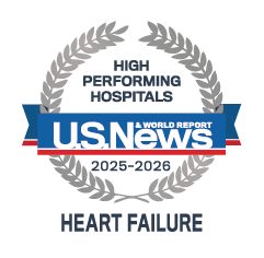 Badge from US News showing Morristown & Overlook medical centers are high performing in heart failure care.