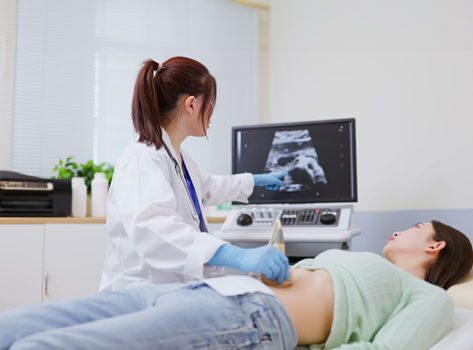A woman received a pelvic ultrasound for her uterine fibroids.