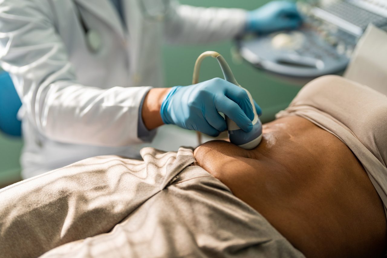 Ultrasound scanning of intestines, abdominal cavity, right lobe, liver, bile ducts, gallbladder