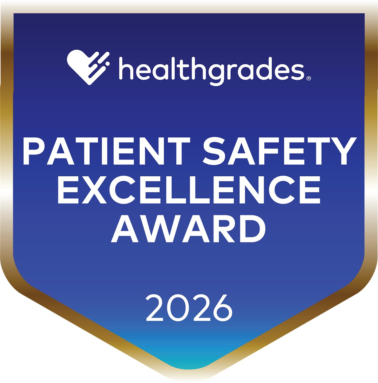 blue banner by Healthgrades for Patient Safety Excellence Award 2026