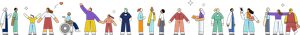 A group of people illustrated by Rose Wong.