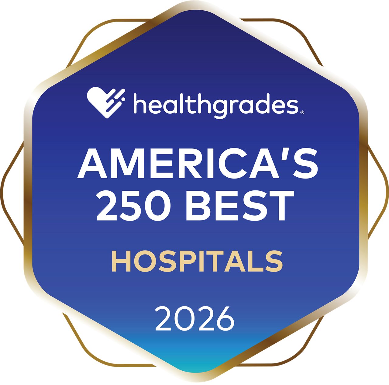 Blue badge by Healthgrades for America's 250 Best Hospitals 2026