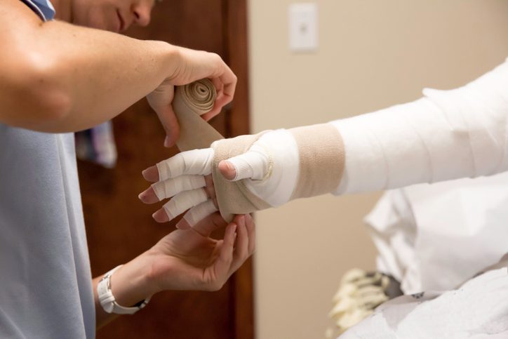 Patient receiving lymphedema therapy.