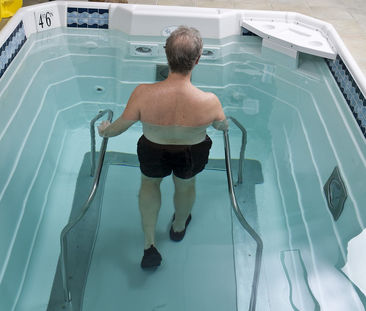 Man in underwater treadmill. 
